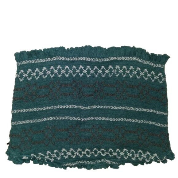 Urban Outfitters Moko Strapless Green Embroidered Smocked Crop Top - Picture 2 of 4